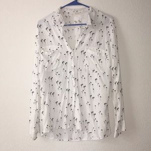 White dandelion pattern button-up shirt
